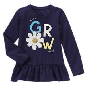Gymboree Girls Blue Long Sleeve Ruffle Hem Never Grow Up Blue Sequin Shirt. 8.
